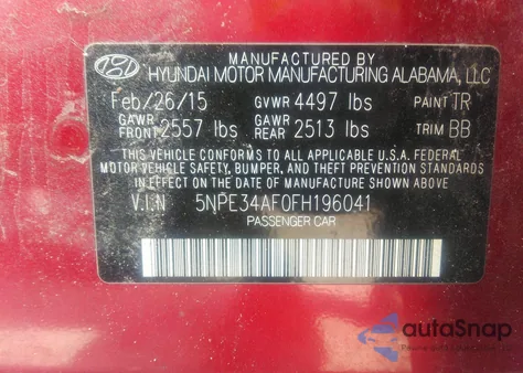 2015 Hyundai Sonata Limited z USA, uszkodzony, nr VIN 5NPE34AF0FH196041